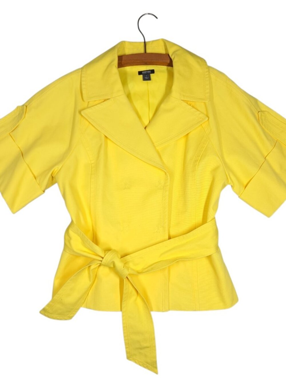 Kenneth Cole Reaction Belted Jacket Yellow Safari Modern Utility Canvas Womens 4